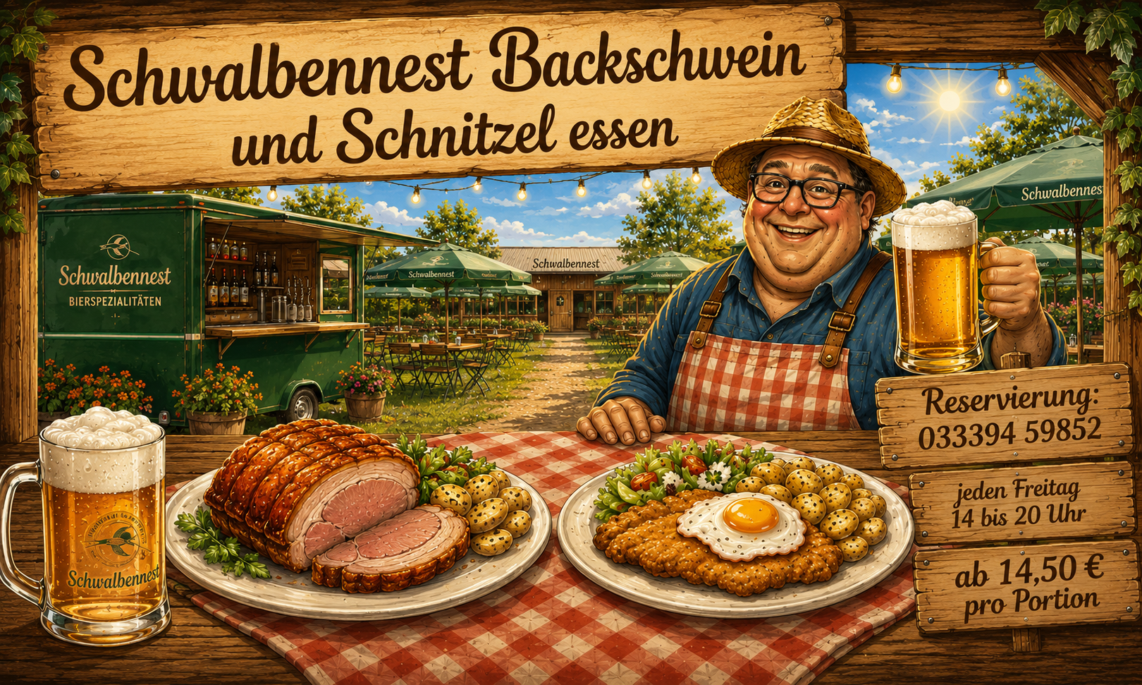 Schwalbennest Backschwein und Schnitzel essen